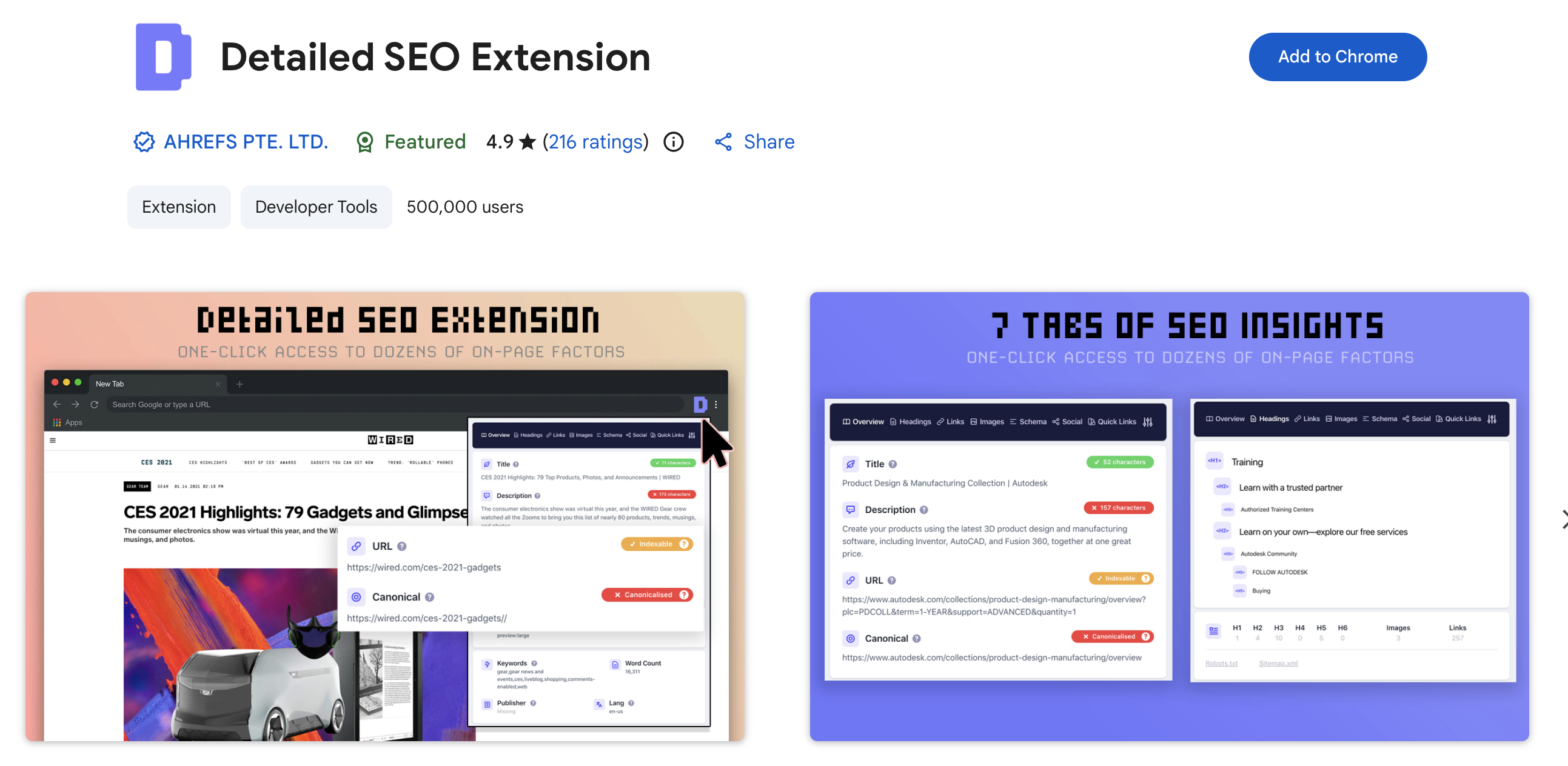 Detailed SEO Chrome extentions screenshot