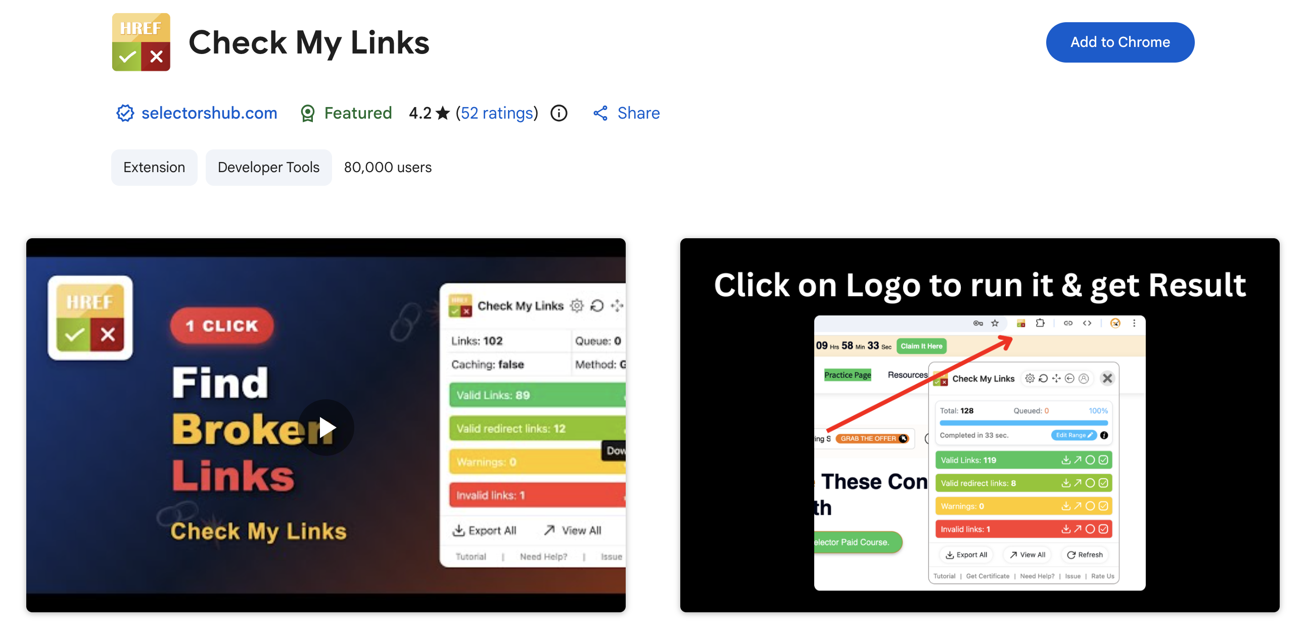 Check my Links chrome extension screenshot